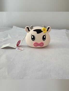 Claire's Cow Silicone Coin Purse - Pink, Cream & Black with Yellow Flower